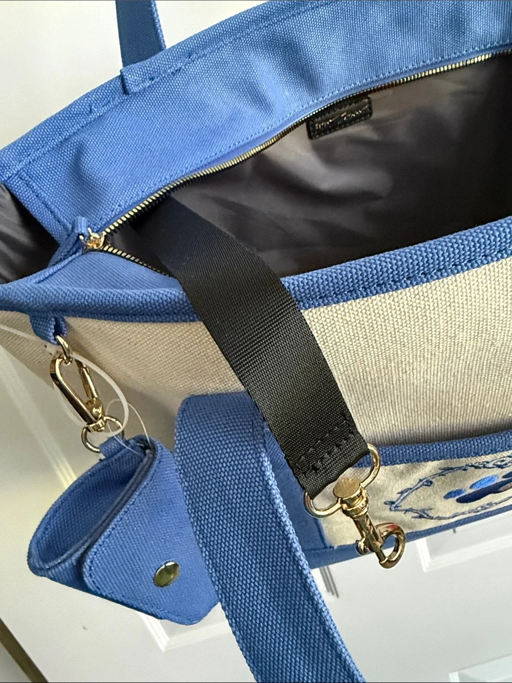 Betsey Johnson Hot Pink Tag Canvas Tote with Blue Trim